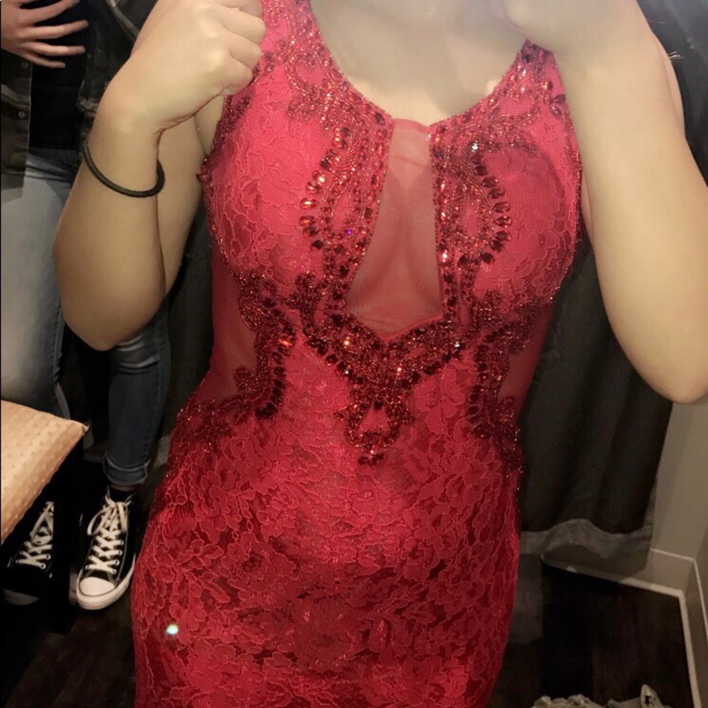 Laced Red Prom Dress